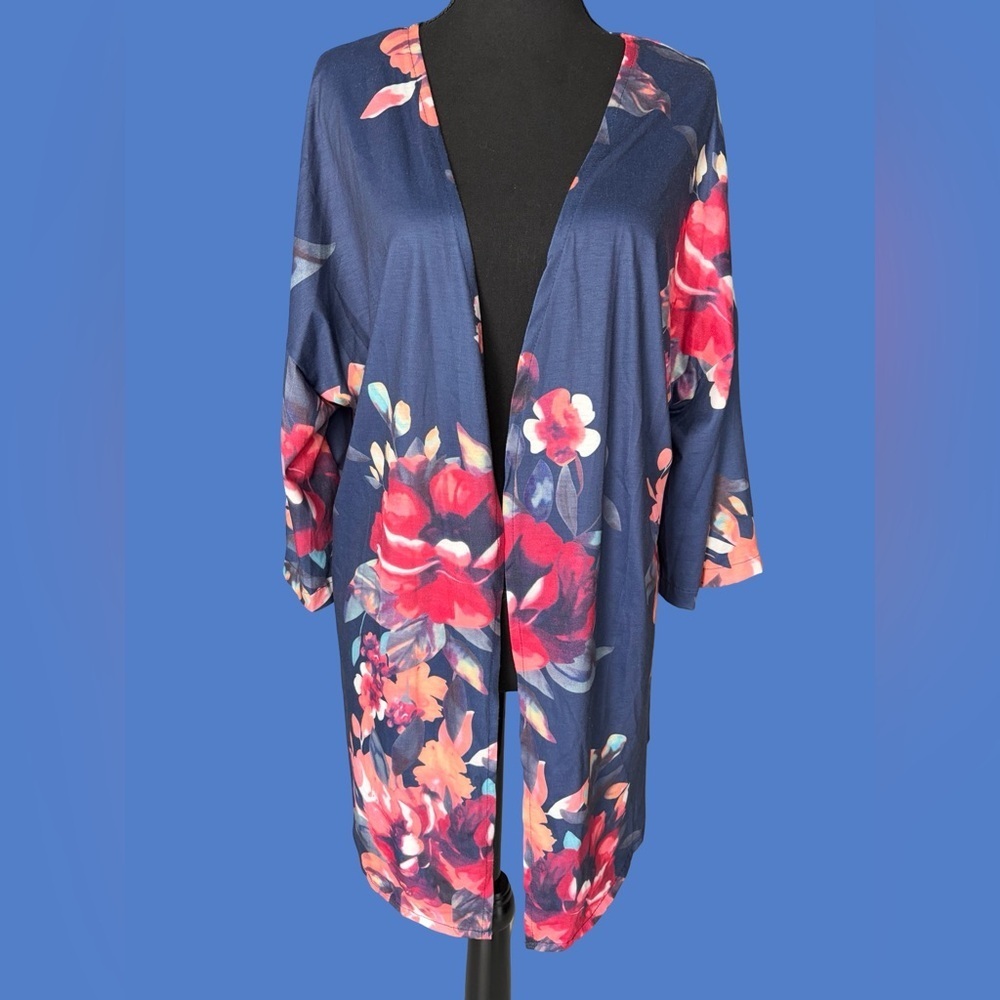 Navy Floral Open Front Kimono Cardigan